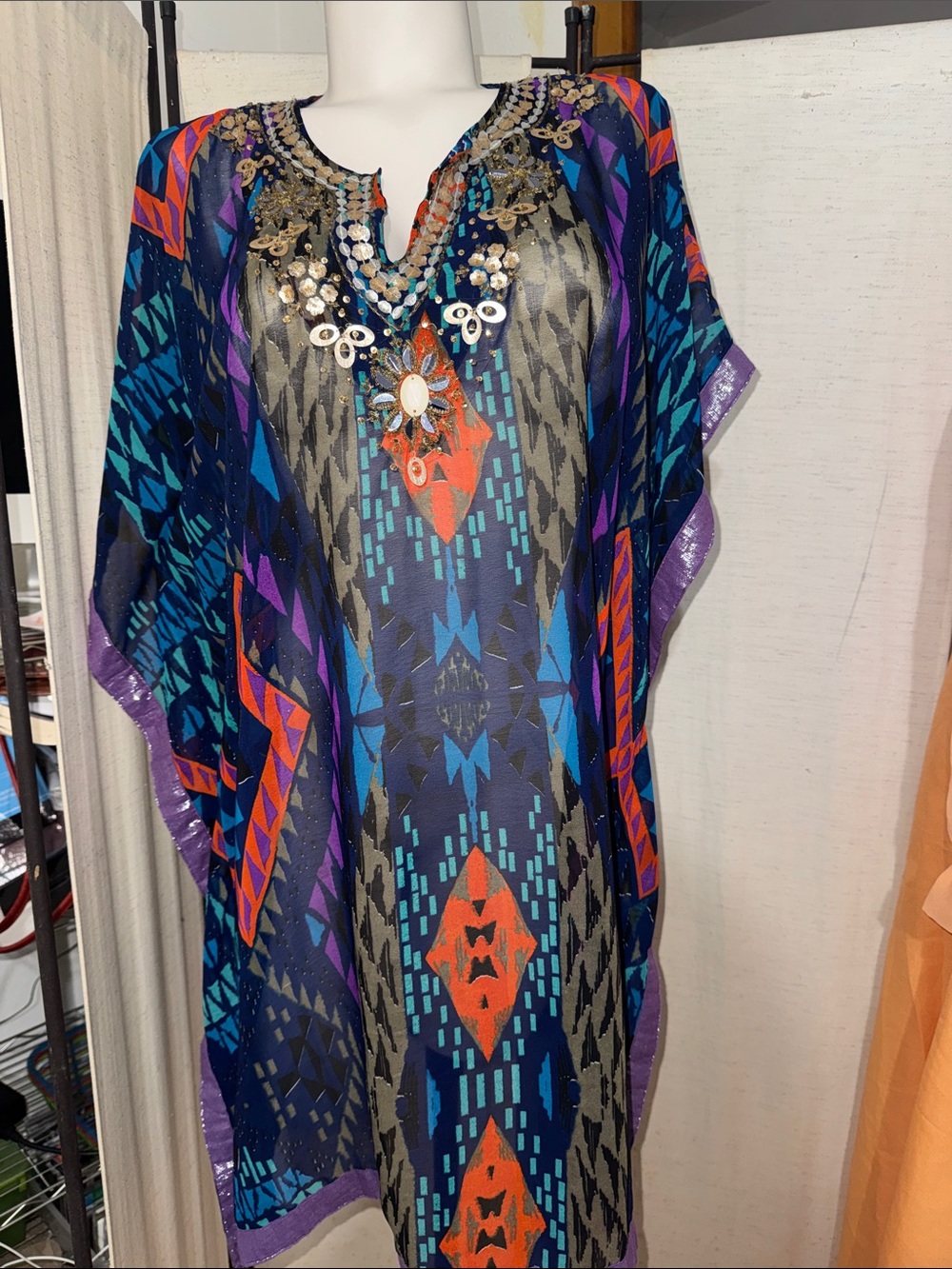 Midnight Velvet Sheer Jeweltone Embellished Tunic m